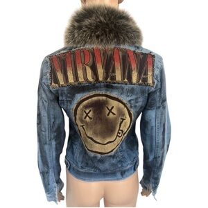 NIRVANA Blue Denim Jacket with Fur Collar